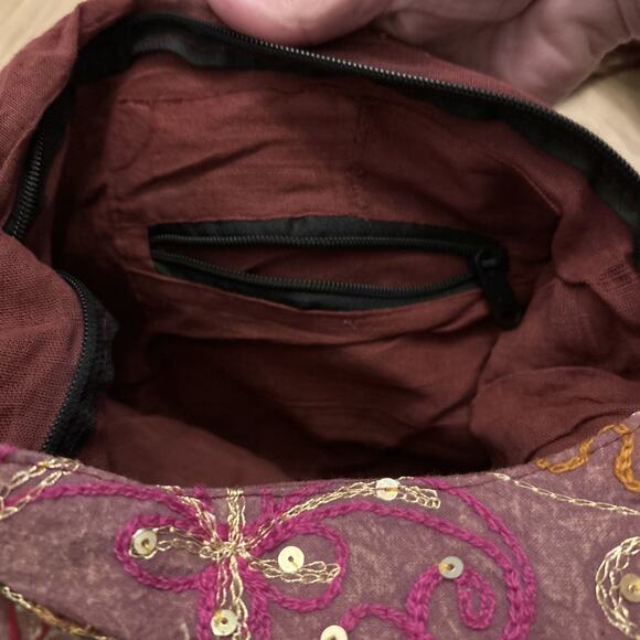 hobo Bag purple Elephant Embroidered Sequins Festival Peasant Goth Purse Hippie - Picture 6 of 7